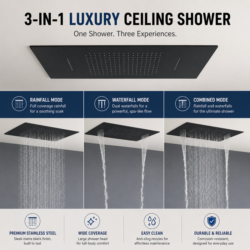 bojet Thermostatic Shower System with Digital Temperature Display 4-Function Push-Button Rain Shower Combo with Body Jet Wall Mounted Bathroom Faucet Set