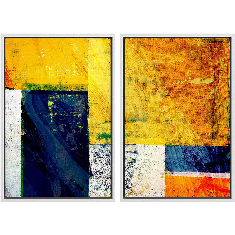 Blocs de couleur pastel jaune néon / bleu marine - reproduction sur toile 2 pièces, H 16 po x l 24 po x P 2 po