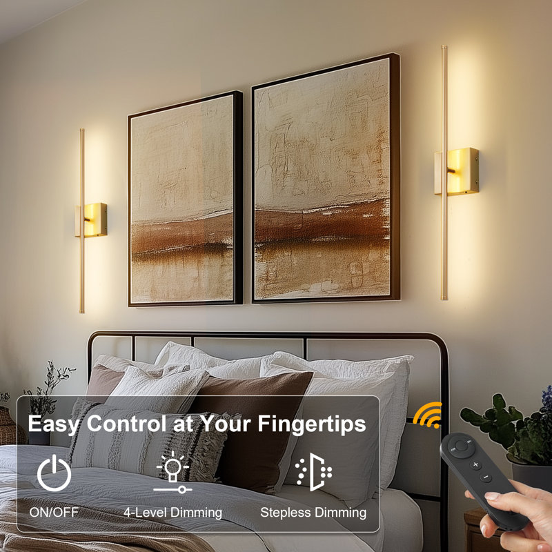 2-Pack Rechargeable Wall Sconces with Remote Control, Non-Hardwired, Gold