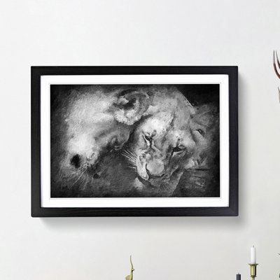 Two Snuggling Lions - Picture Frame Painting Print