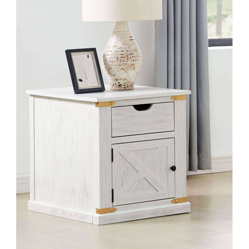 Charming Rustic Side Table with Drawers for Living Room Enhancement