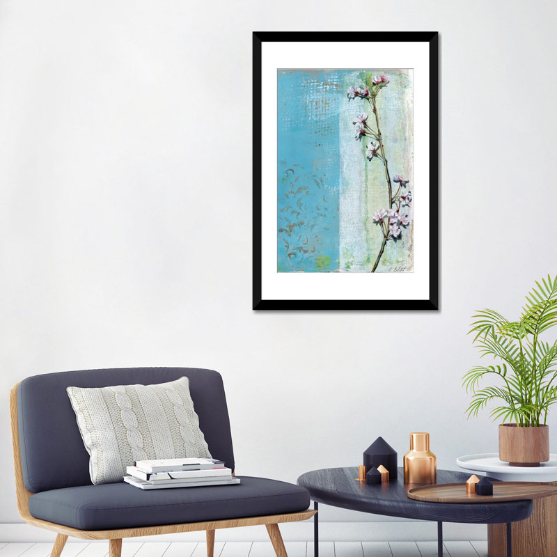 « willow fleuri i », impression sur toile, H 24 po x l 16 po x P 1 po, Papier d'art encadré noir, Blanc