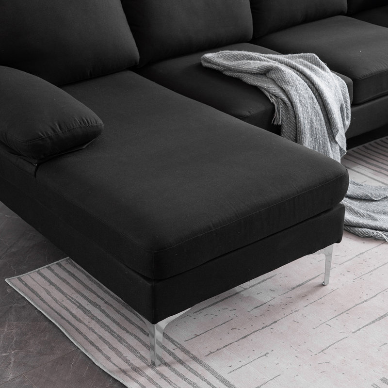 Canapé modulaire rembourré 3 pièces Bronnen, Mélange de lin noir