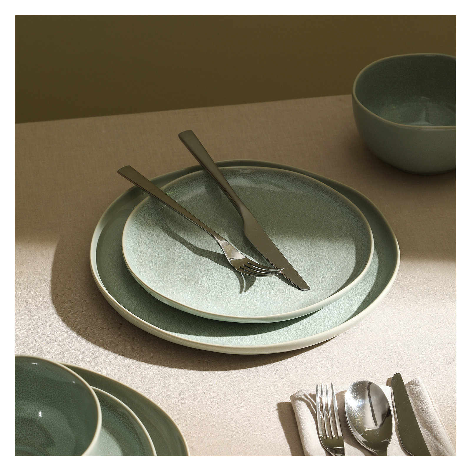 Stone Lain Mirella 12-Piece Dinnerware Set Stoneware, Green