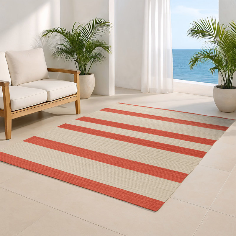 HorizontalStripes Beige Indoor and Outdoor Area Rug, Rectangle 2' x 3'