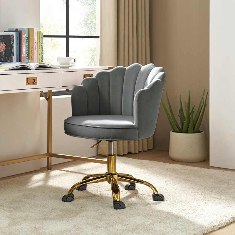 Rasnick 53cm W Modern Velvet Swivel Tufted Office Chair, Grey