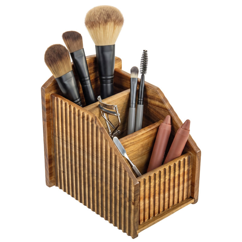 Fluted Acacia Wood Remote Holder Caddy