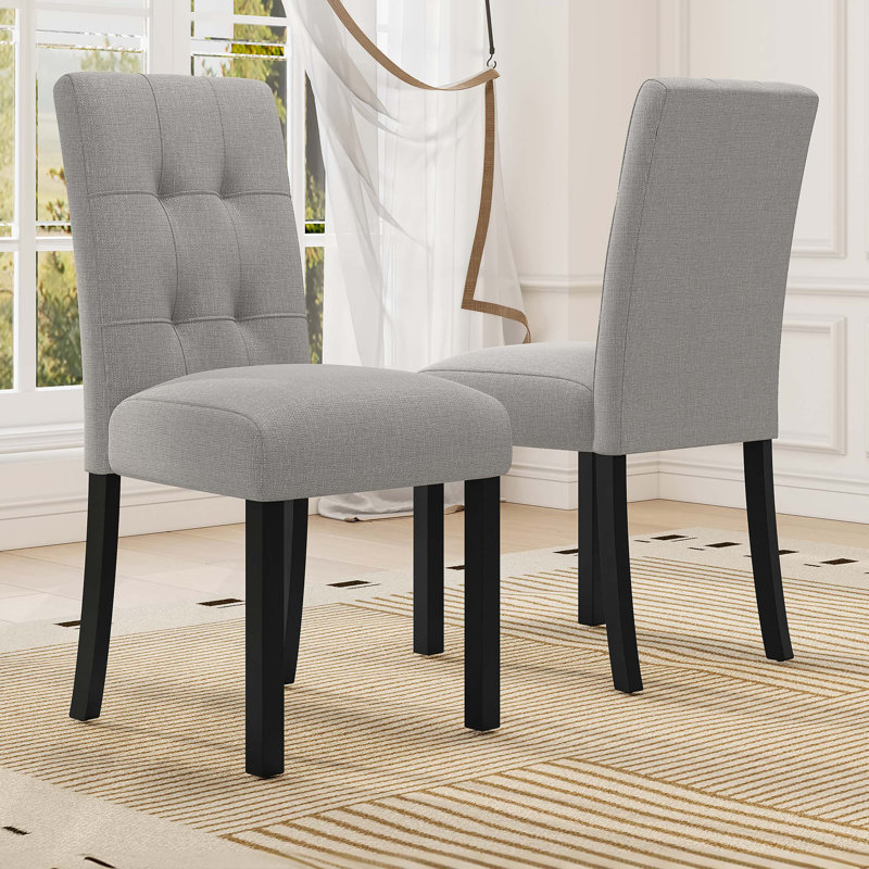 Chaise de salle à manger capitonnée 4 pièces, lin rustique revêtu de pieds en bois d'hévéa, chaise d'appoint rembourrée, Gris