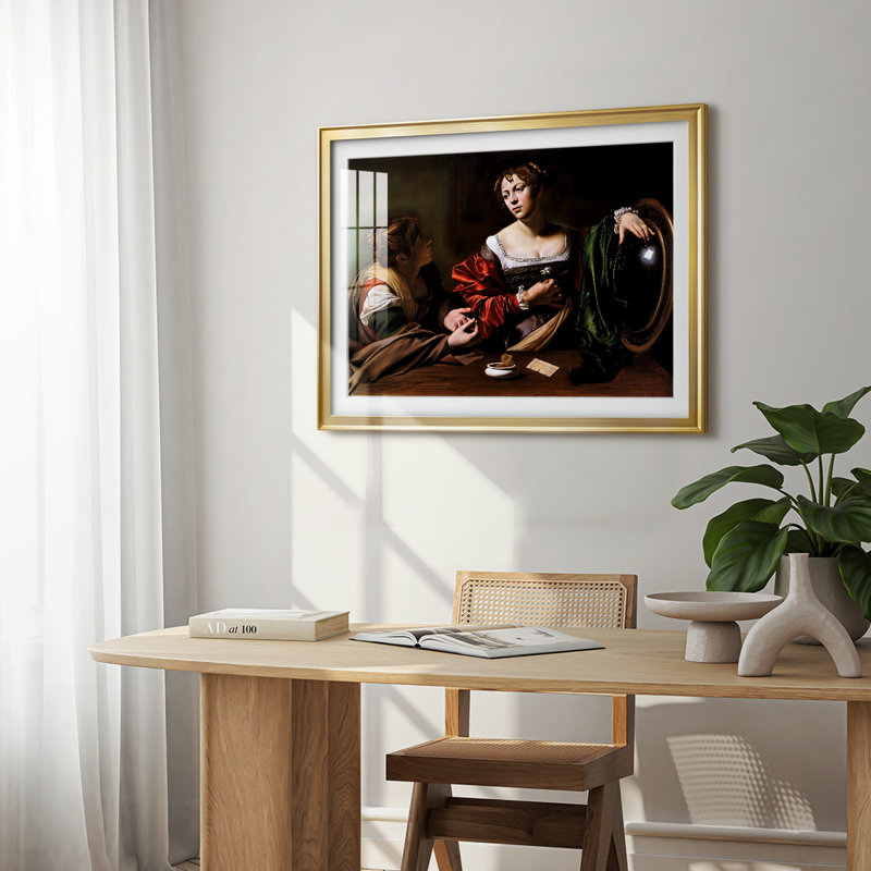 Martha and Mary Magdalene-Caravaggio - reproduction d'art avec passe-partout et verre-c. 1598, 22,5 x 30,5, Doré