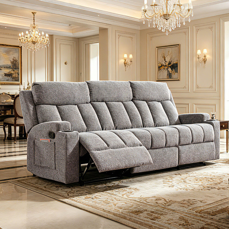 80" Wide 3-Seater Manual Recliner Sofa with Cup Holders & Pocket Storage, 38" H x 80" W x 37" D