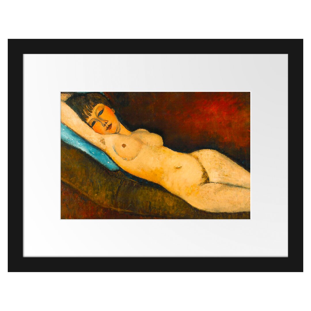 Gerahmter Kunstdruck Nu Couché Au Coussin Bleu von Amedeo Modigliani