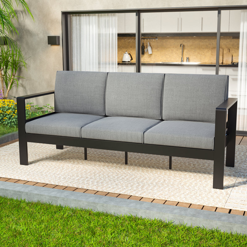 Outdoor Patio Sofa With Cushions, Gray