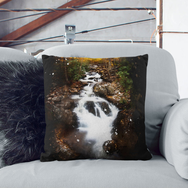 Woodland Stream Cushion with Filling, Black, 55cm H x 55cm W x 20cm D