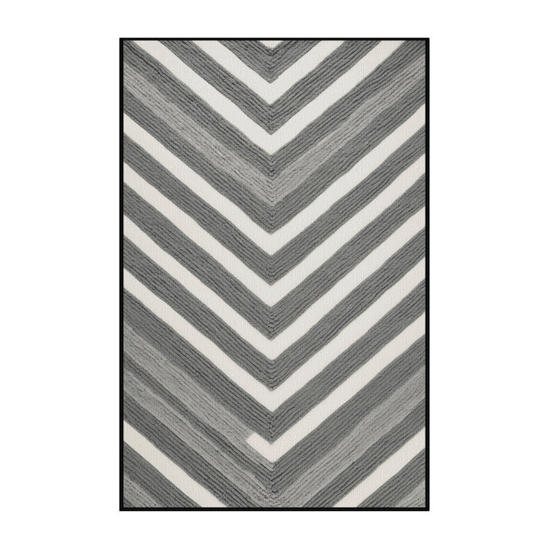  Tapis rayé gris et blanc lavable, Rectangulaire 2 pi x 3 pi
