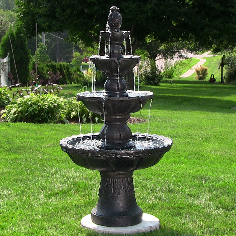 Bagley Pineapple Traditional Resin 4-Tier Outdoor Water Fountain - Black, Black