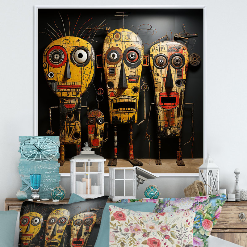 Tribal masque africain II - Masque africain, art mural, Cadre flottant blanc, H 36 po x l 36 po x P 1,5 po