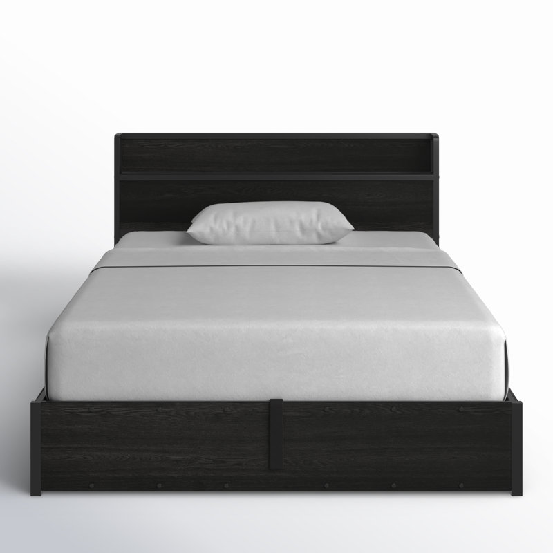 Tryston Lift Up Storage Queen Bed Frame & Charging Station, Black, Black, Queen