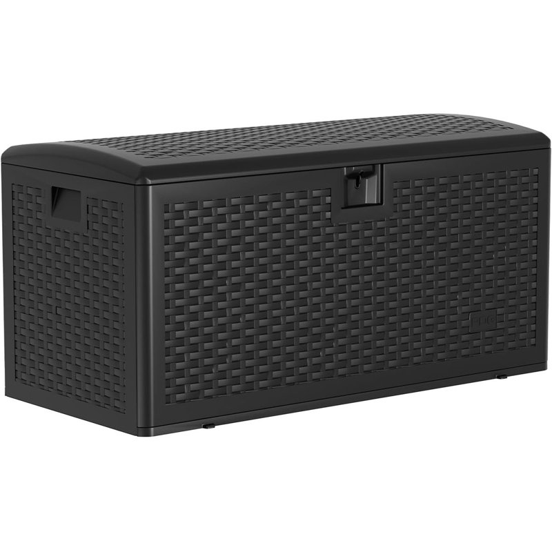99 Gallon Waterproof Resin Deck Box, Lockable Outdoor Storage Container for Patio & Pool, Black