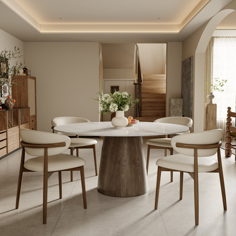 Table de salle à manger Mid-Century, Neige brillante, H 29,53 po x L 47,24 po x l 47,24 po