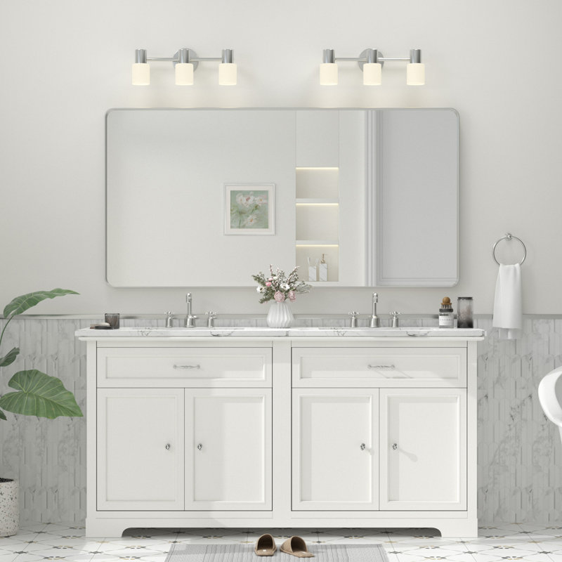 Molly Tempered Glass and Metal Framed French Cleat Mounted Wall Bathroom / Vanity Mirror, 60" x 30", Silver