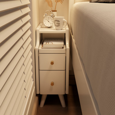 Narrow Solid Wood Nightstand with 2 Drawers by George Oliver