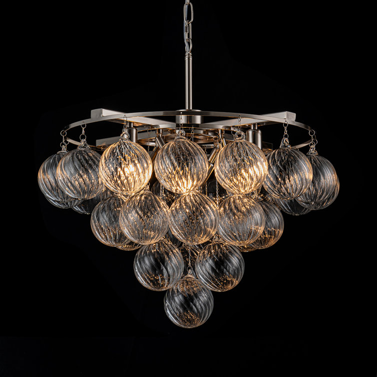 Yader 8 - Light Dimmable Tiered Bubble Chandelier with Textured Globe Glass