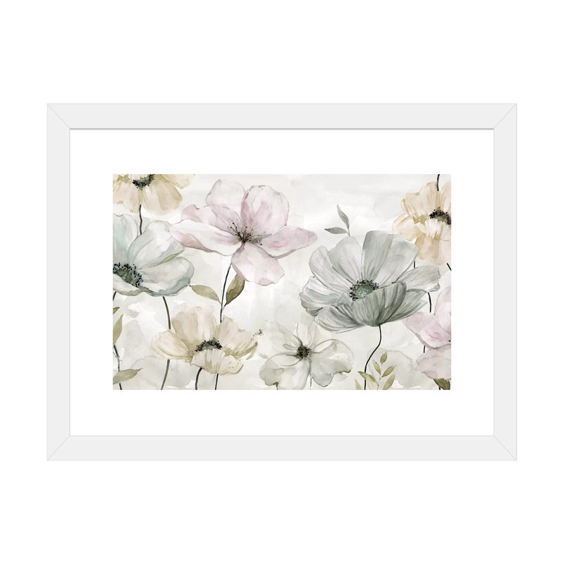 «Garden Grays» par Carol Robinson - reproduction, H 24 po x l 32 po x P 1 po, Papier encadré blanc, Blanc