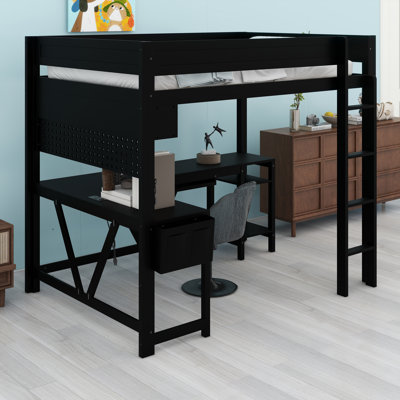 Multifunctional Gaming Loft Bed with Built-in Desk, Shelves, LED, and Charging Port