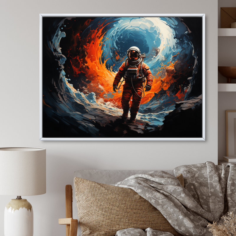 «Space Astronaut Cosmic Dreams I», reproduction sur toile, 34" H x 44" W, Cadre flottant blanc