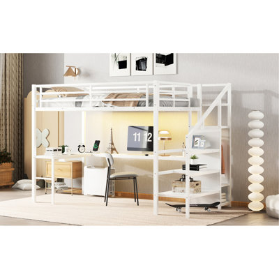 Space - Saving Twin Xl Loft Bed With Wardrobe, Stairs, And Function Enhancement. Bed Features A Wardrobe Hanging Rod Adjustable Bottom Divider. Staircase Can Be Installed On Either Side. An L Shaped