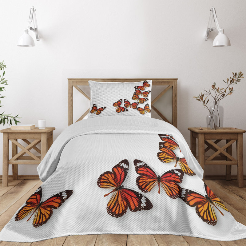 White Quilted Queen Bedspread Set with Butterfly Design