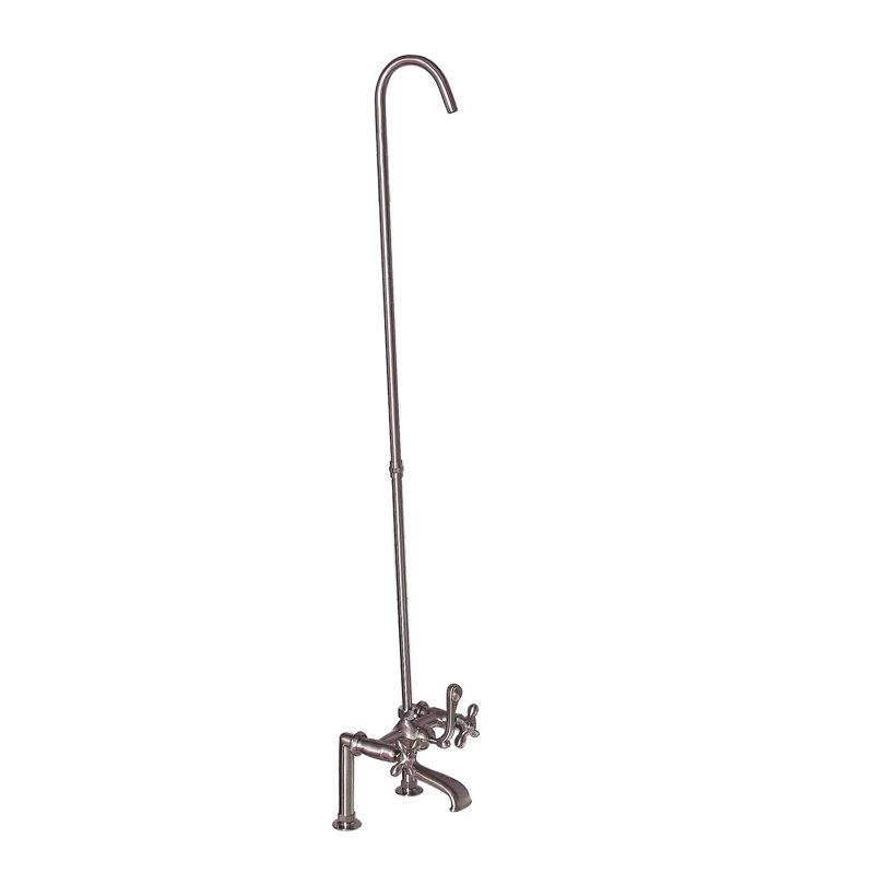 Garniture de robinet de baignoire sur pattes à trois poignées avec inverseur, Nickel brossé
