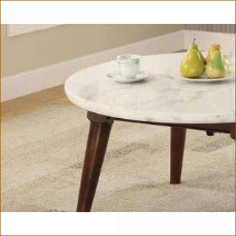 Table basse en marbre blanc avec finition noyer - Design moderne intemporel pour le salon, facile à nettoyer