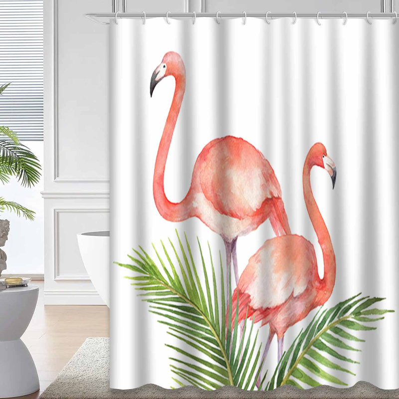 Aquarelle, feuilles tropicales, flamant rose, invitations blanches, décor de voeux avec 12 crochets, L 72 po x l 84 po