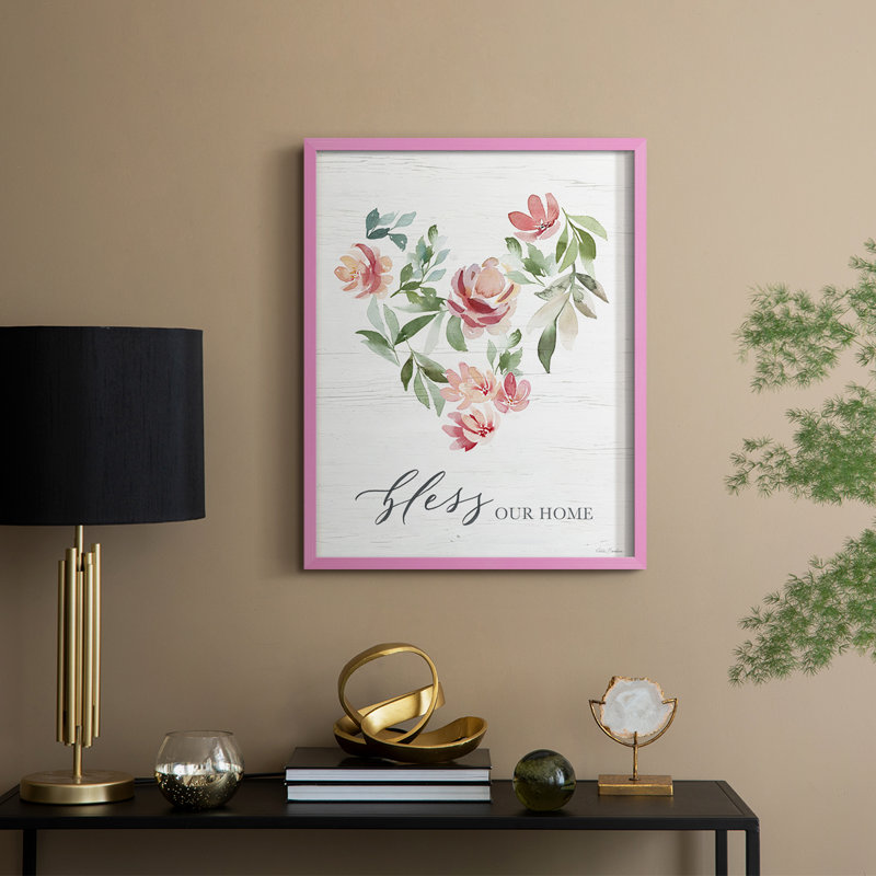 Impression encadrée paradisiaque de cœur floral - bois massif, H 15 po x l 12 po, Rose