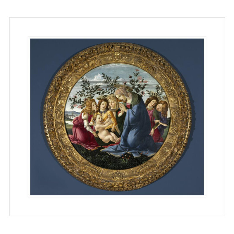 «Madonna Adorer the Child with Five Angels» par Sandro Botticelli - Estampe numérique encadrée, H 23,5 po x l 25,39 po