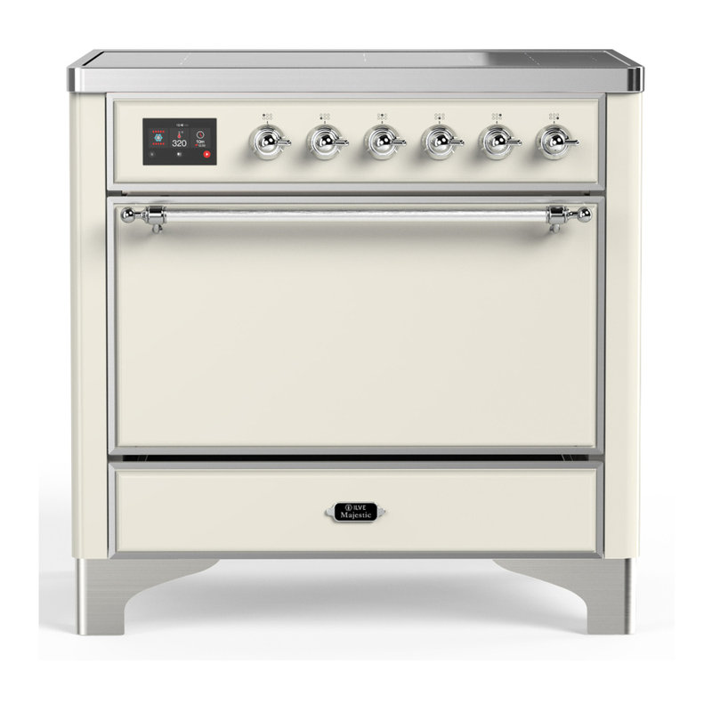 Cuisinière à induction 36 pouces avec 6 éléments à induction en blanc antique Majestic III Series (garniture chromée)
