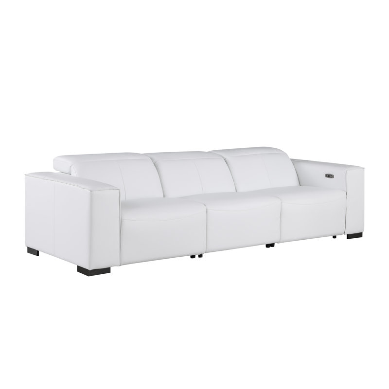 Luxueux canapé inclinable électrique avec deux fauteuils inclinables et appuis-tête électriques, Blanc