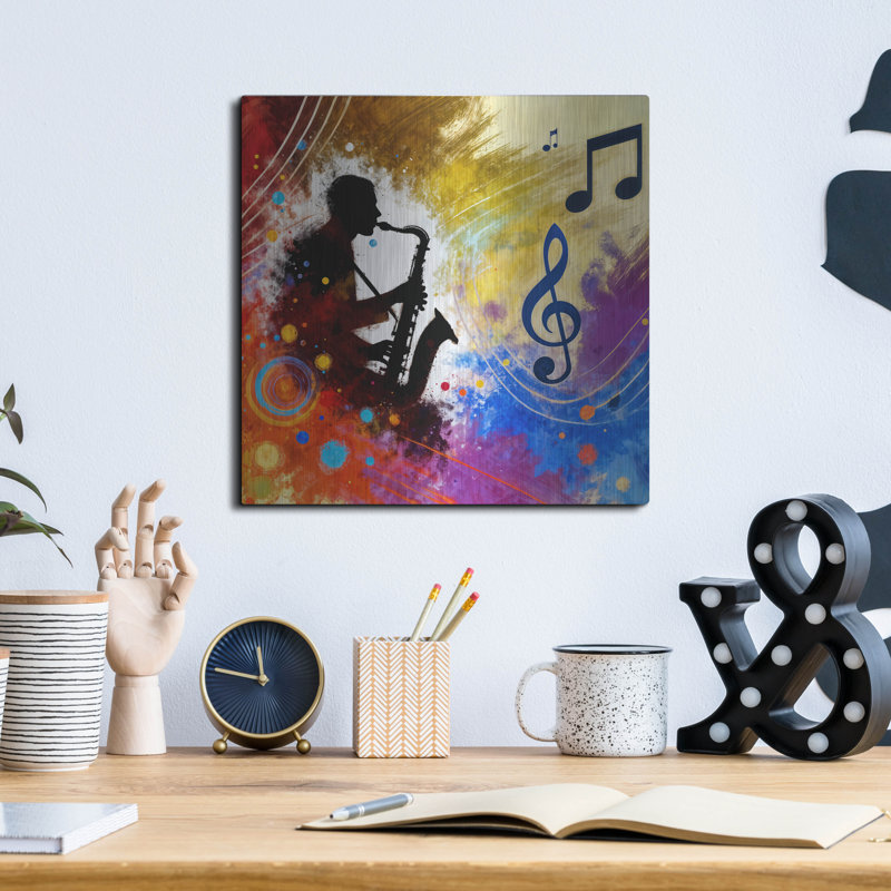  «Sax Player» par Rey Klimt, art mural en métal, H 12 po x l 12 po