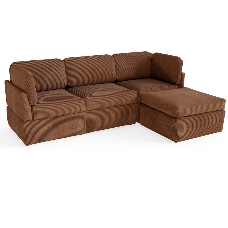 Canapé modulaire 100 "en velours côtelé de luxe 100" - 4 pièces canapé en L surdimensionné avec repose-pieds en brun