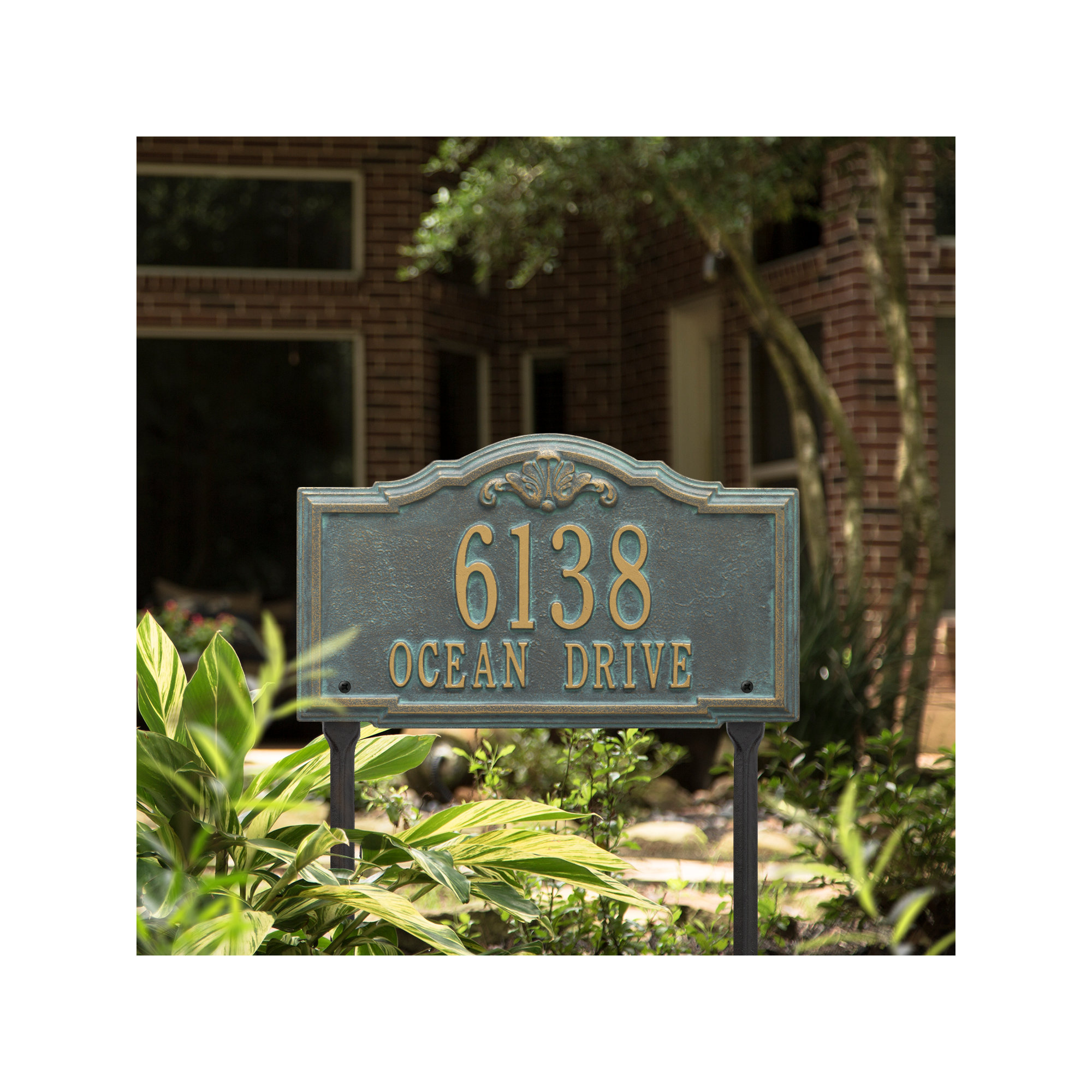 Gatewood Personalized Standard 2-Line Lawn Address Sign, Yes, Bronze/Verdigris