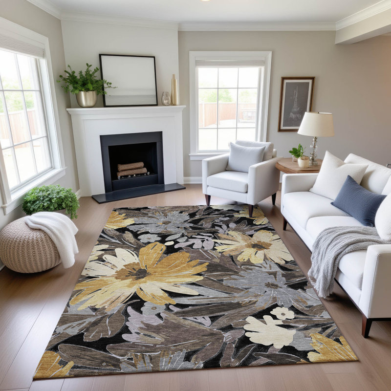 Tapis floral de qualité supérieure lavable à la machine Elize AMF1481, Rectangle 10 pi x 14 pi