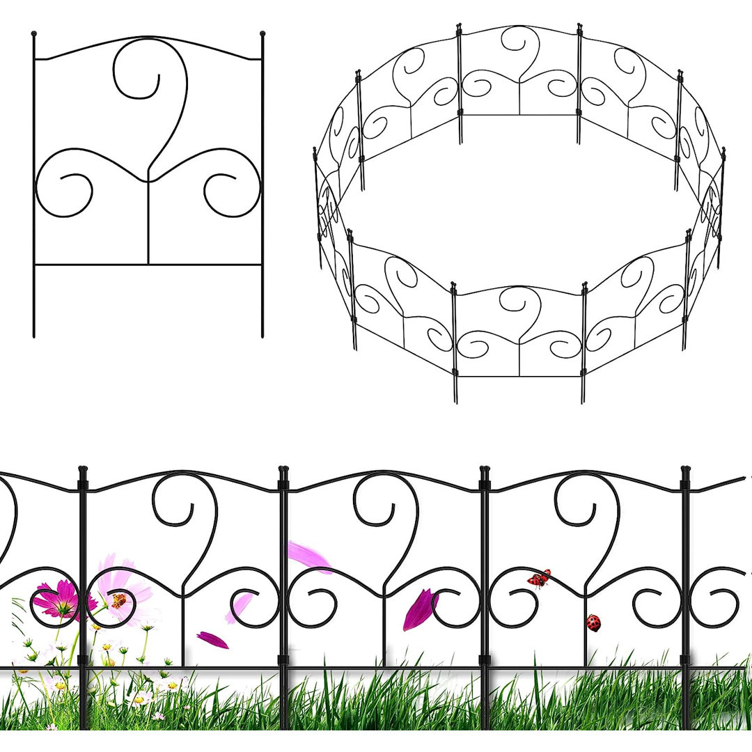 16.5'' H x 12.4'' W Black Metal Fence Panels Included (Set of 10) BTY