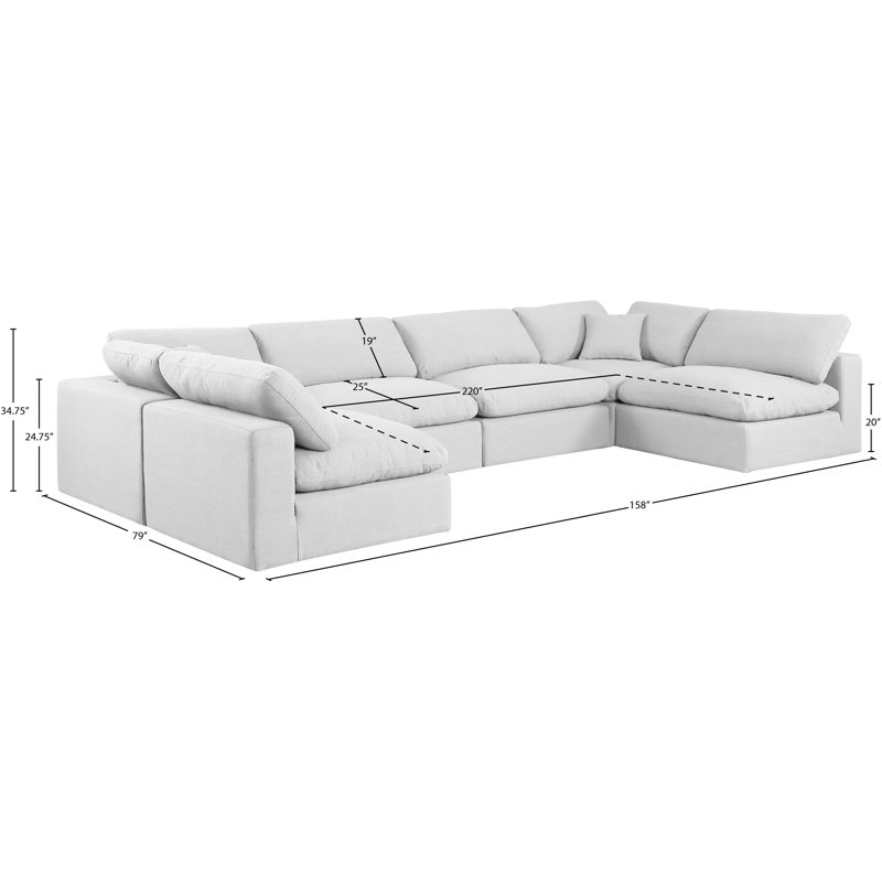 Canapé modulaire 6 pièces rembourré, Tissu texturé en lin blanc