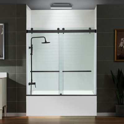 Portes de baignoire sans cadre de 56 à 60 po de largeur x 66 po de hauteur avec verre trempé transparent de 5/16 po (8 mm), double coulissement avec bandes d'étanchéité latérales