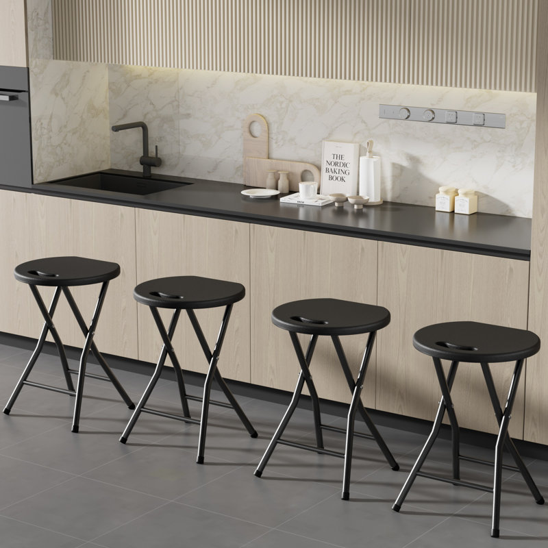 Ensemble de 4 tabourets pliants pour adultes portatifs, sans dossier 18,7 pouces, tabourets pliables et robustes avec poignée pour comptoir de cuisine