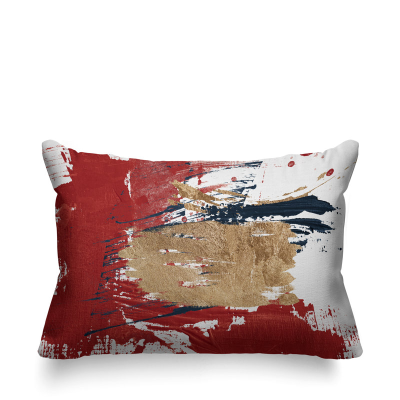 Coussin lombaire intérieur / extérieur abstrait Sarian, Rouge / or / blanc
