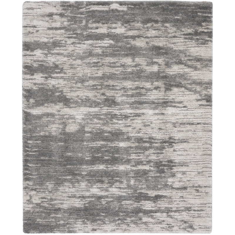 Ivory and Charcoal Abstract Shag Rug 8' x 10'
