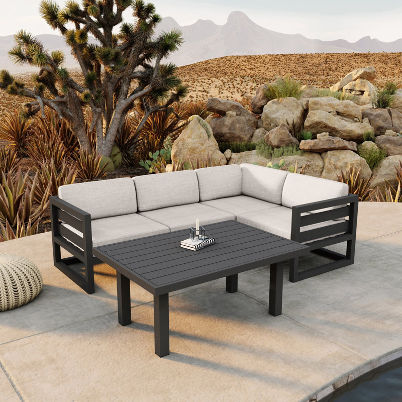 Avion Classic 5 Piece Sectional Set - Black - Cast Lagoon, Slate, Cast Silver Sunbrella®