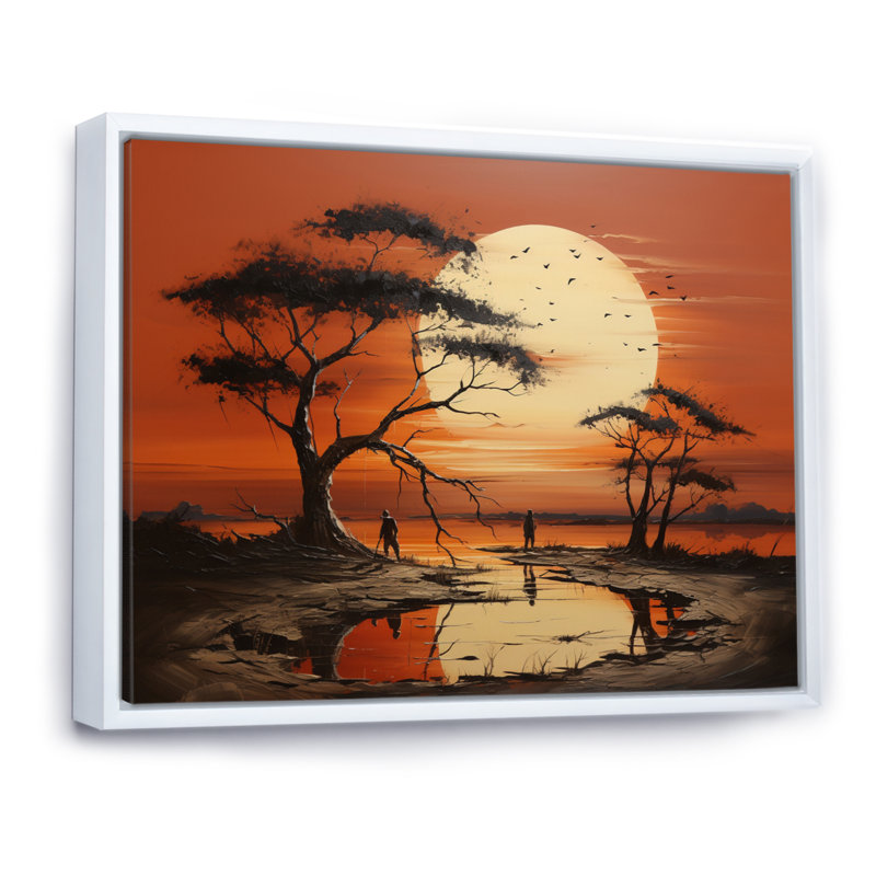 African Tribal Sunset I Framed On Canvas Print, 30" H x 40" W x 1.5" D, White Floater Framed